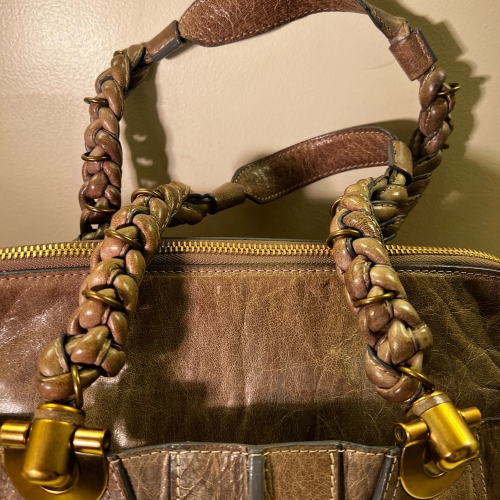 Chloe Heloise Brown Distressed Leather Shoulder Bag with Gold Accents Vintage - Picture 7 of 15